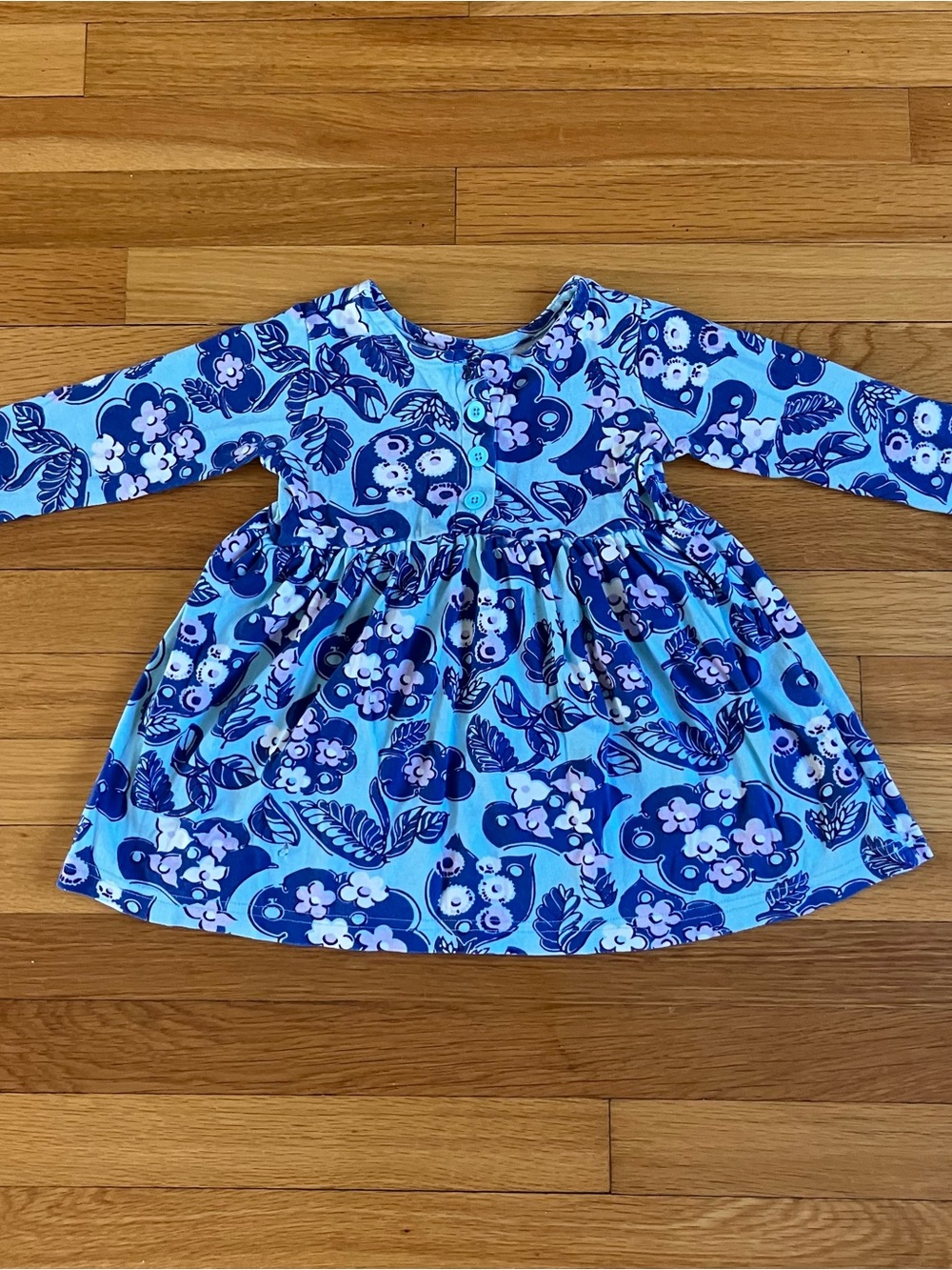 Hanna Andersson Pink Blue Floral Cotton 3-Button Long Sleeve Play Dress 90 3T - Picture 11 of 16
